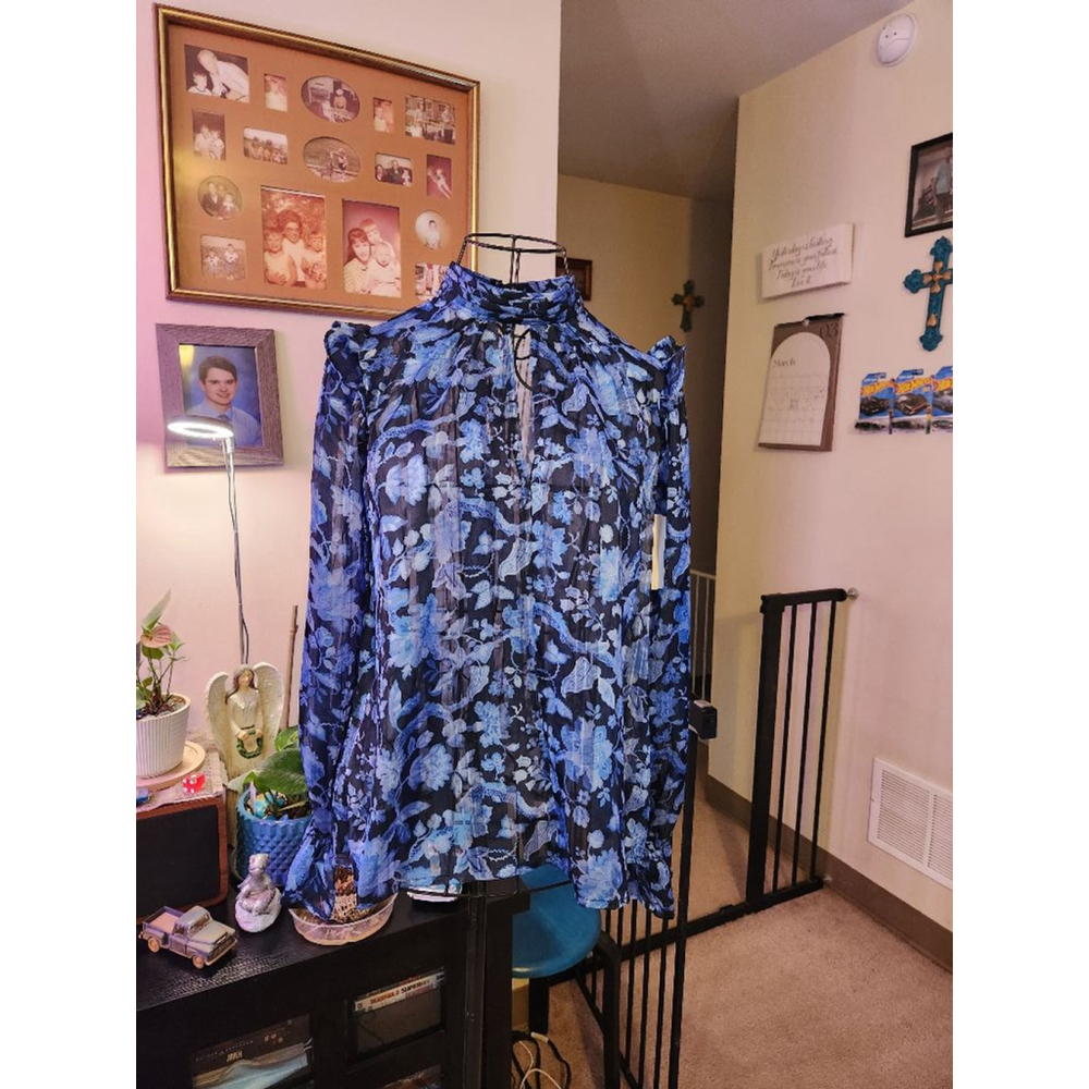 French Connection Blue Floral Long Sleeve Blouse Womens